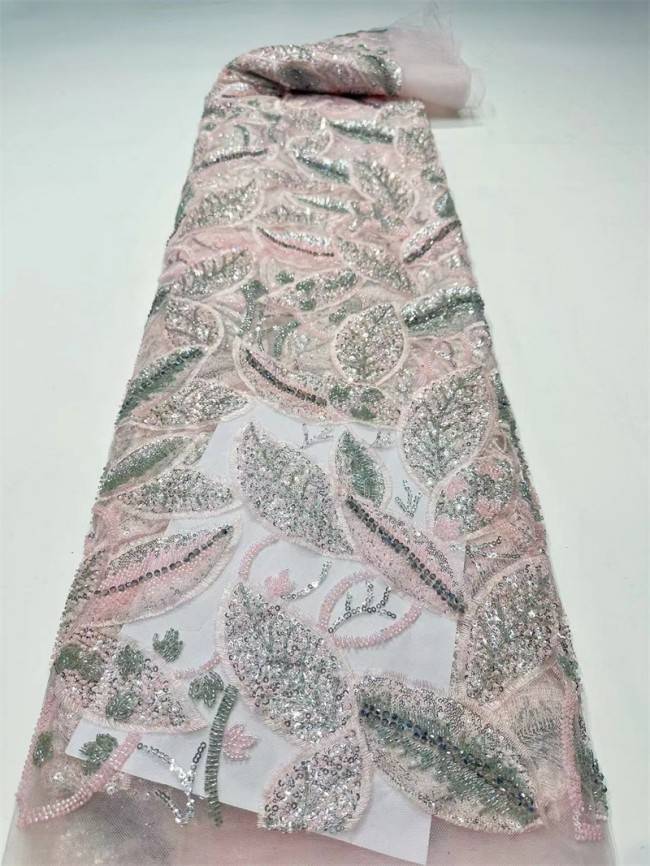 5 Yards Multi-Color Sequined Beaded Embroidered Lace Material Fabric PFS045