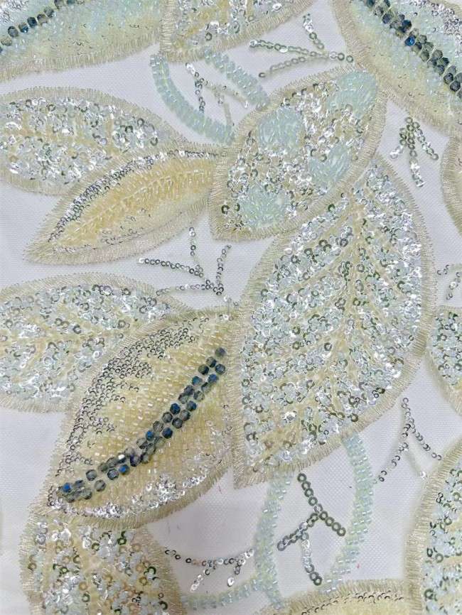 5 Yards Multi-Color Sequined Beaded Embroidered Lace Material Fabric PFS045