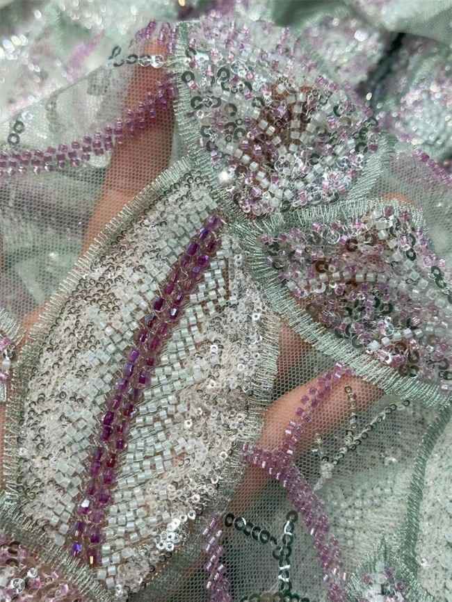5 Yards Multi-Color Sequined Beaded Embroidered Lace Material Fabric PFS045