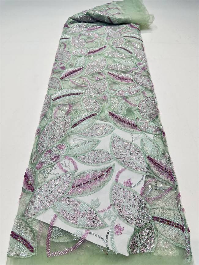 5 Yards Multi-Color Sequined Beaded Embroidered Lace Material Fabric PFS045