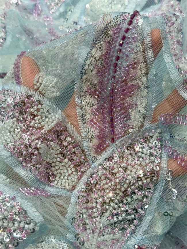 5 Yards Multi-Color Sequined Beaded Embroidered Lace Material Fabric PFS045