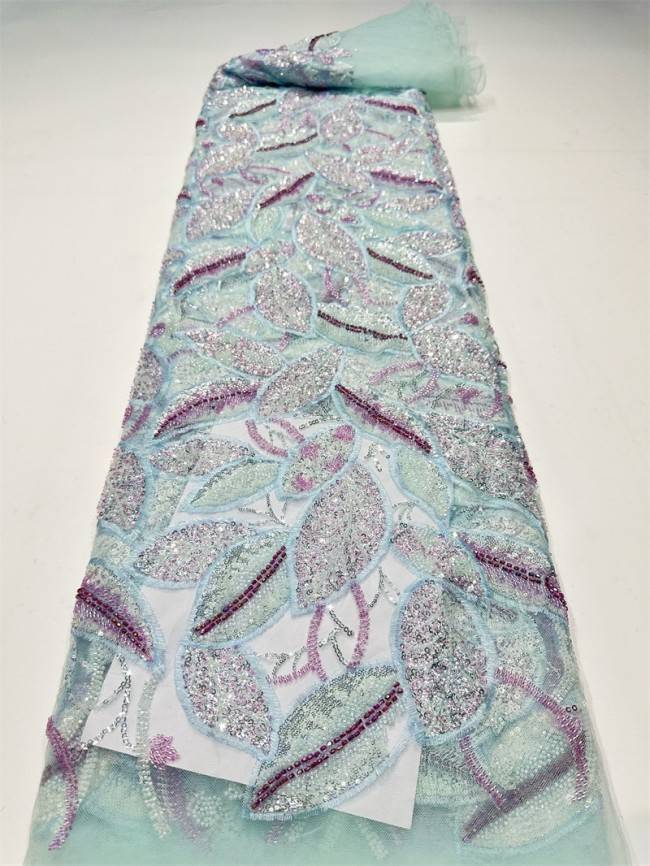 5 Yards Multi-Color Sequined Beaded Embroidered Lace Material Fabric PFS045