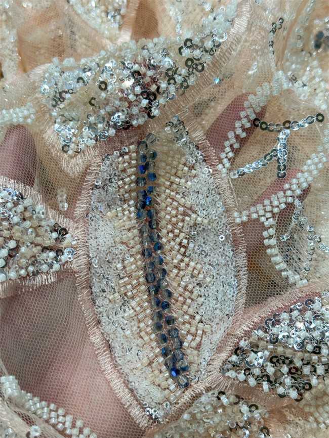 5 Yards Multi-Color Sequined Beaded Embroidered Lace Material Fabric PFS045