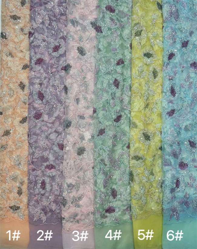 5 Yards Multi-Color Sequined Beaded Embroidered Lace Material Fabric PFS046