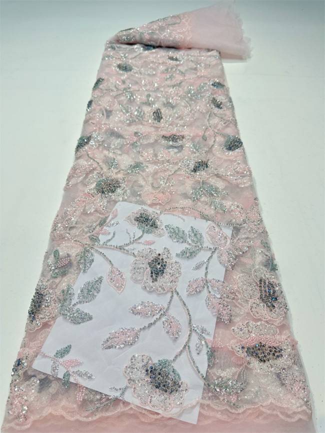 5 Yards Multi-Color Sequined Beaded Embroidered Lace Material Fabric PFS046