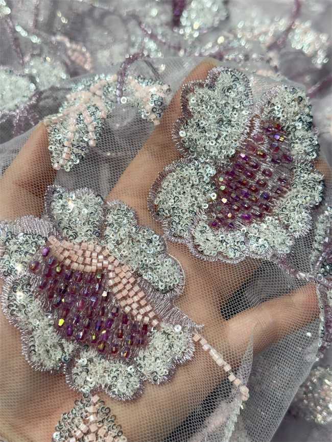 5 Yards Multi-Color Sequined Beaded Embroidered Lace Material Fabric PFS046