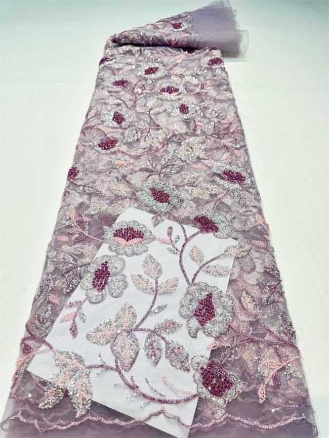 5 Yards Multi-Color Sequined Beaded Embroidered Lace Material Fabric PFS046