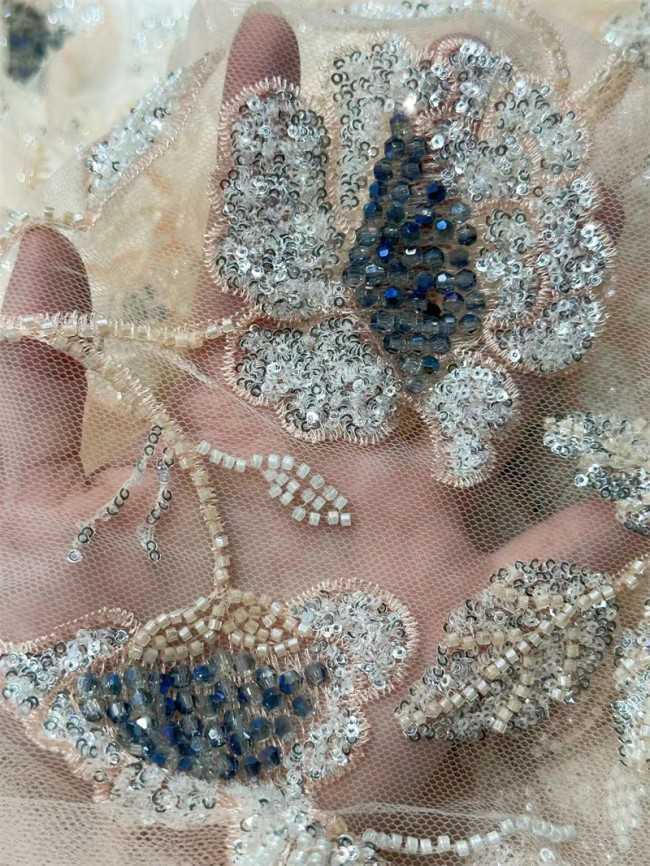 5 Yards Multi-Color Sequined Beaded Embroidered Lace Material Fabric PFS046