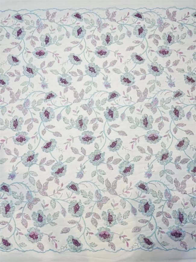 5 Yards Multi-Color Sequined Beaded Embroidered Lace Material Fabric PFS046