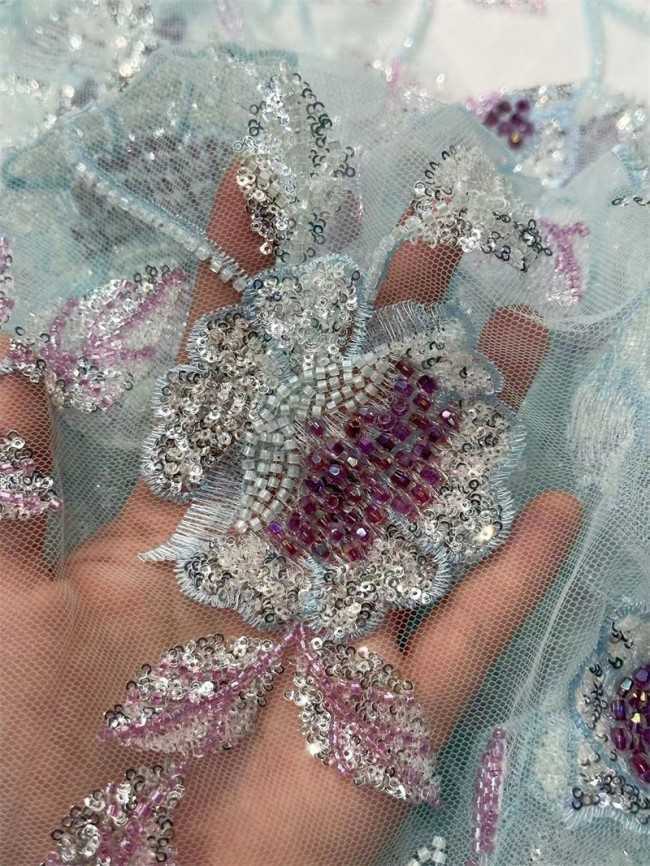 5 Yards Multi-Color Sequined Beaded Embroidered Lace Material Fabric PFS046