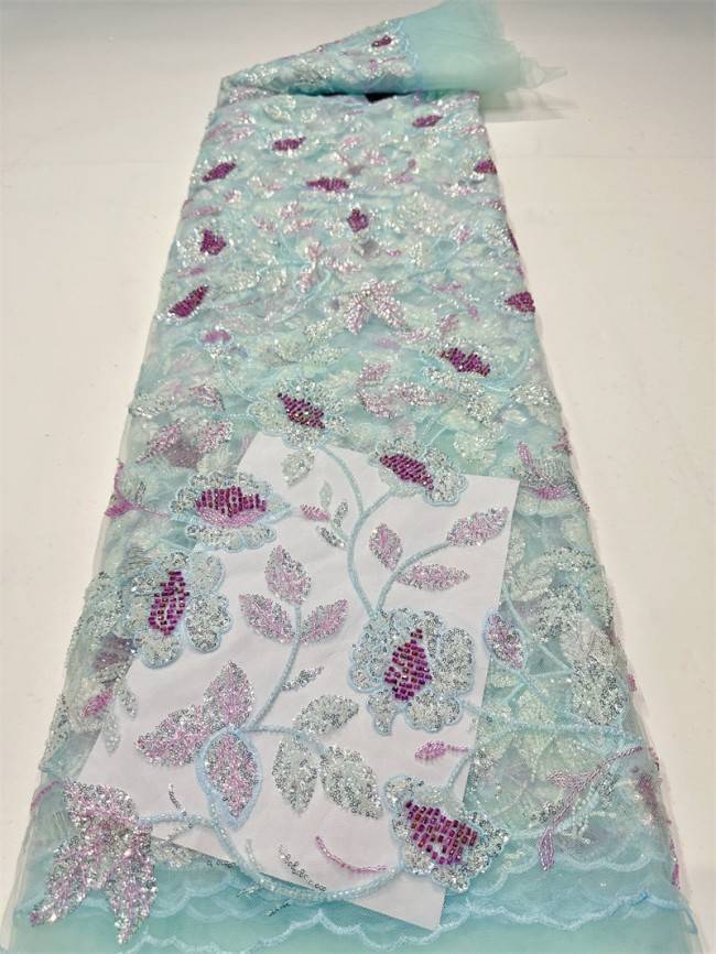 5 Yards Multi-Color Sequined Beaded Embroidered Lace Material Fabric PFS046