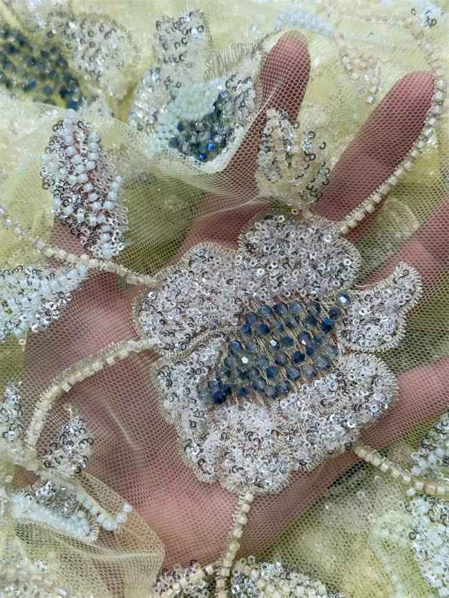 5 Yards Multi-Color Sequined Beaded Embroidered Lace Material Fabric PFS046