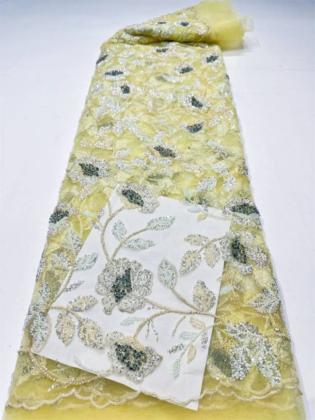 5 Yards Multi-Color Sequined Beaded Embroidered Lace Material Fabric PFS046