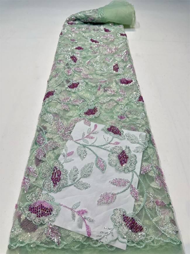 5 Yards Multi-Color Sequined Beaded Embroidered Lace Material Fabric PFS046