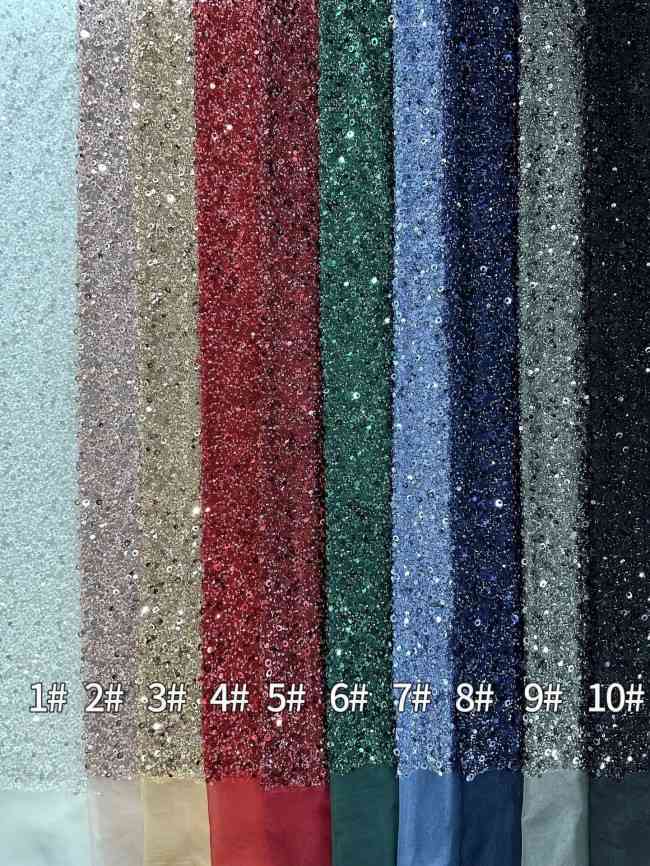 5 Yards Multi-Color Sequined Beaded Embroidered Lace Material Fabric PFS050