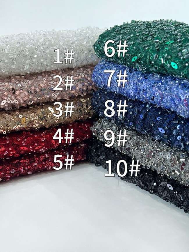 5 Yards Multi-Color Sequined Beaded Embroidered Lace Material Fabric PFS051