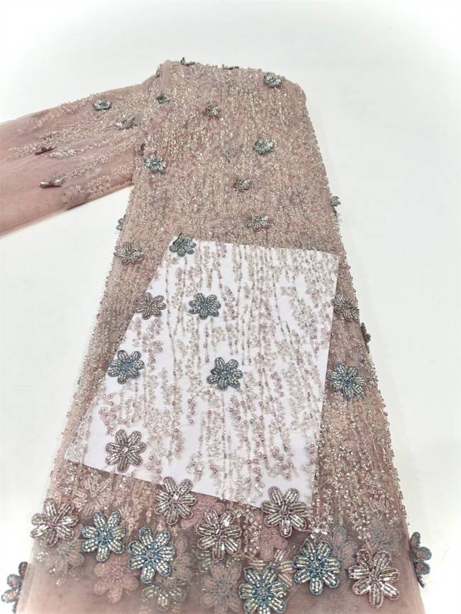 5 Yards Multi-Color Sequined Beaded Embroidered Lace Material Fabric PFS052