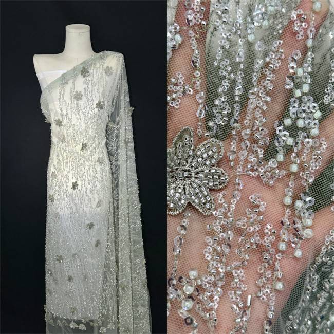 5 Yards Multi-Color Sequined Beaded Embroidered Lace Material Fabric PFS052