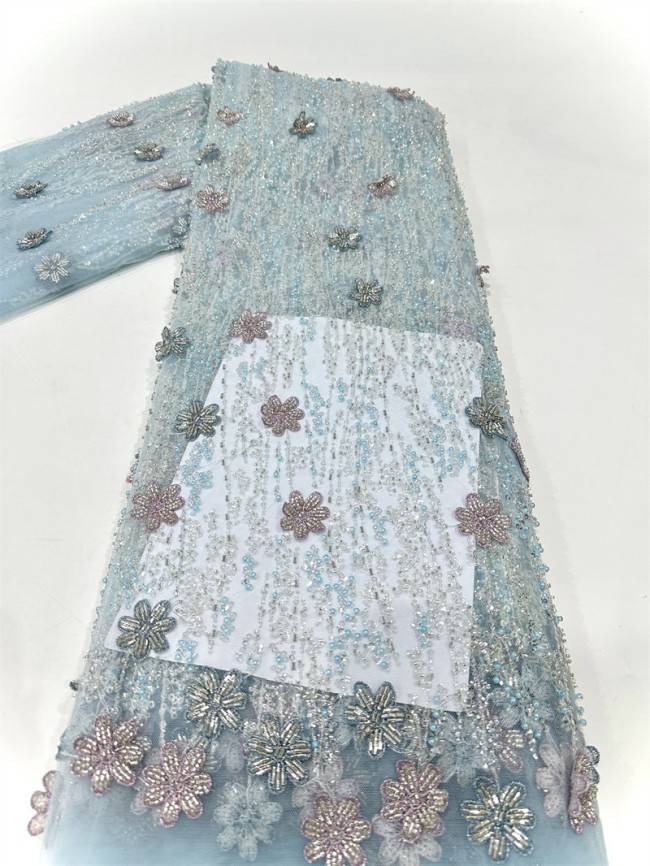 5 Yards Multi-Color Sequined Beaded Embroidered Lace Material Fabric PFS052