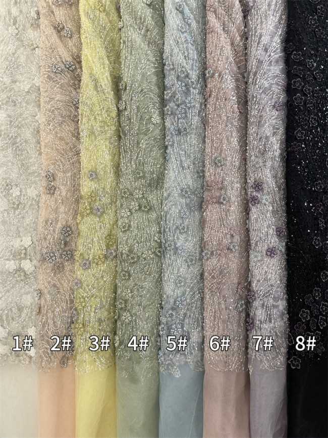 5 Yards Multi-Color Sequined Beaded Embroidered Lace Material Fabric PFS053