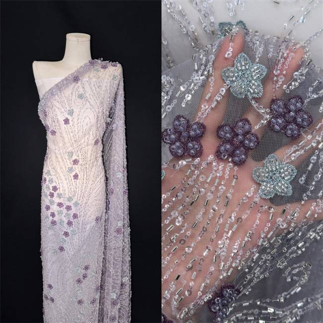 5 Yards Multi-Color Sequined Beaded Embroidered Lace Material Fabric PFS053