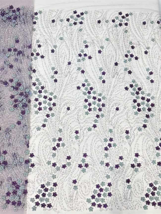 5 Yards Multi-Color Sequined Beaded Embroidered Lace Material Fabric PFS053