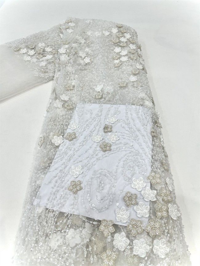 5 Yards Multi-Color Sequined Beaded Embroidered Lace Material Fabric PFS053