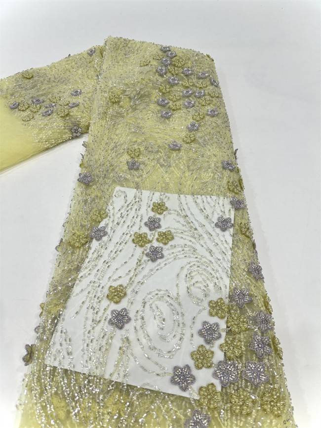 5 Yards Multi-Color Sequined Beaded Embroidered Lace Material Fabric PFS053