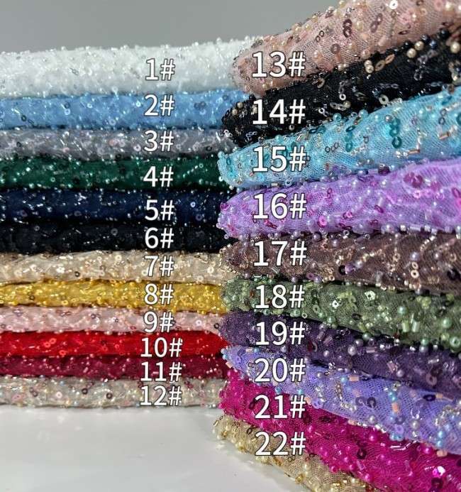 5 Yards Multi-Color Sequined Beaded Embroidered Lace Material Fabric PFS055