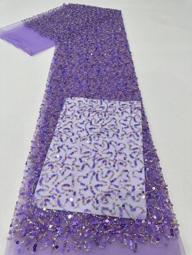 5 Yards Multi-Color Sequined Beaded Embroidered Lace Material Fabric PFS055