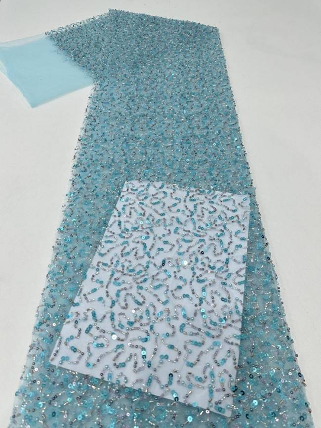 5 Yards Multi-Color Sequined Beaded Embroidered Lace Material Fabric PFS055