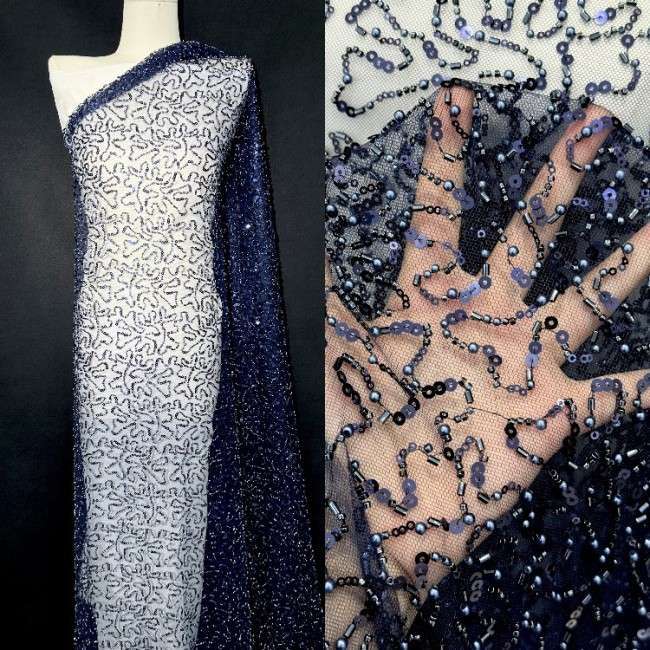 5 Yards Multi-Color Sequined Beaded Embroidered Lace Material Fabric PFS055