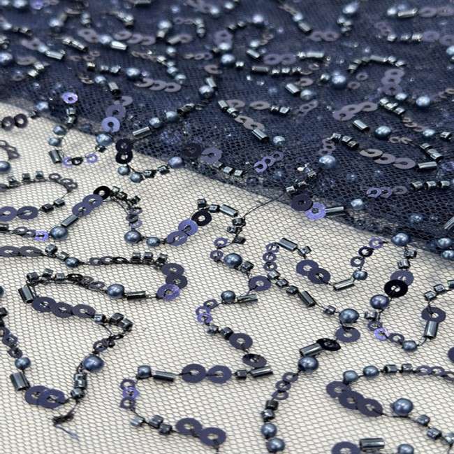 5 Yards Multi-Color Sequined Beaded Embroidered Lace Material Fabric PFS055
