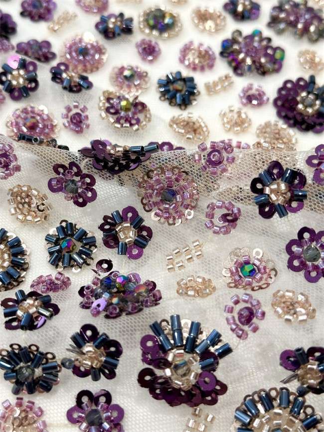 5 Yards Multi-Color Sequined Beaded Embroidered Lace Material Fabric PFS058