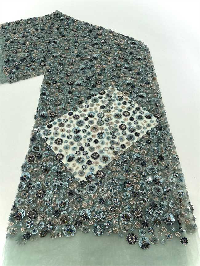 5 Yards Multi-Color Sequined Beaded Embroidered Lace Material Fabric PFS058