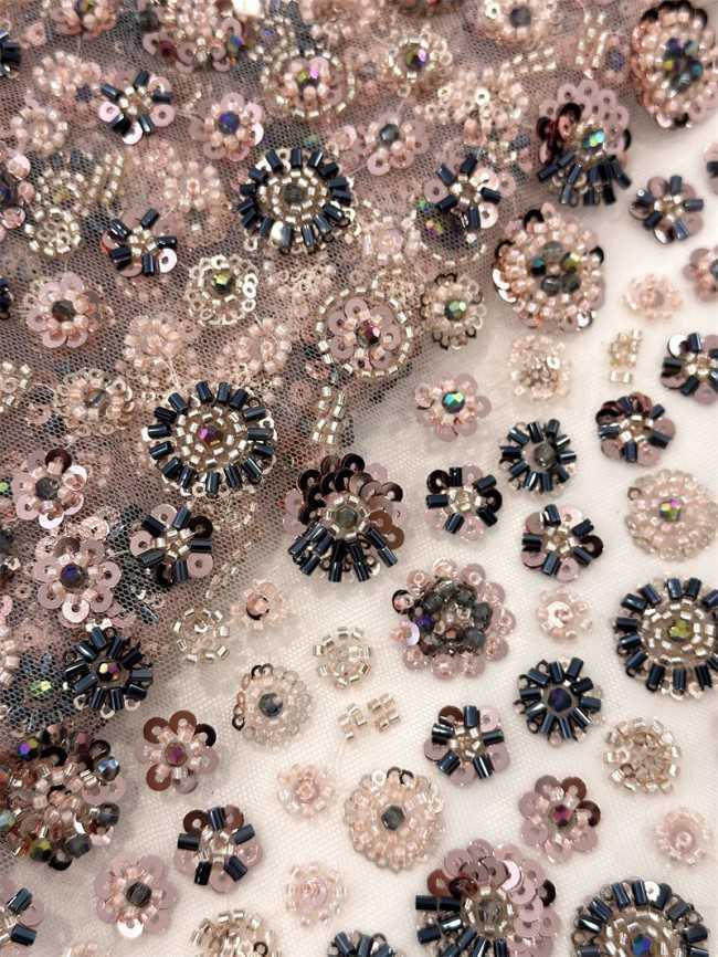 5 Yards Multi-Color Sequined Beaded Embroidered Lace Material Fabric PFS058