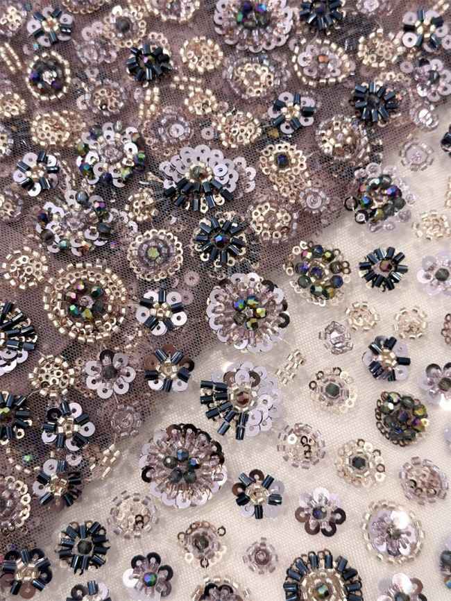 5 Yards Multi-Color Sequined Beaded Embroidered Lace Material Fabric PFS058