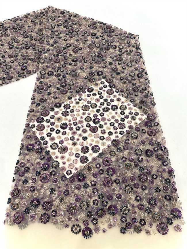 5 Yards Multi-Color Sequined Beaded Embroidered Lace Material Fabric PFS058