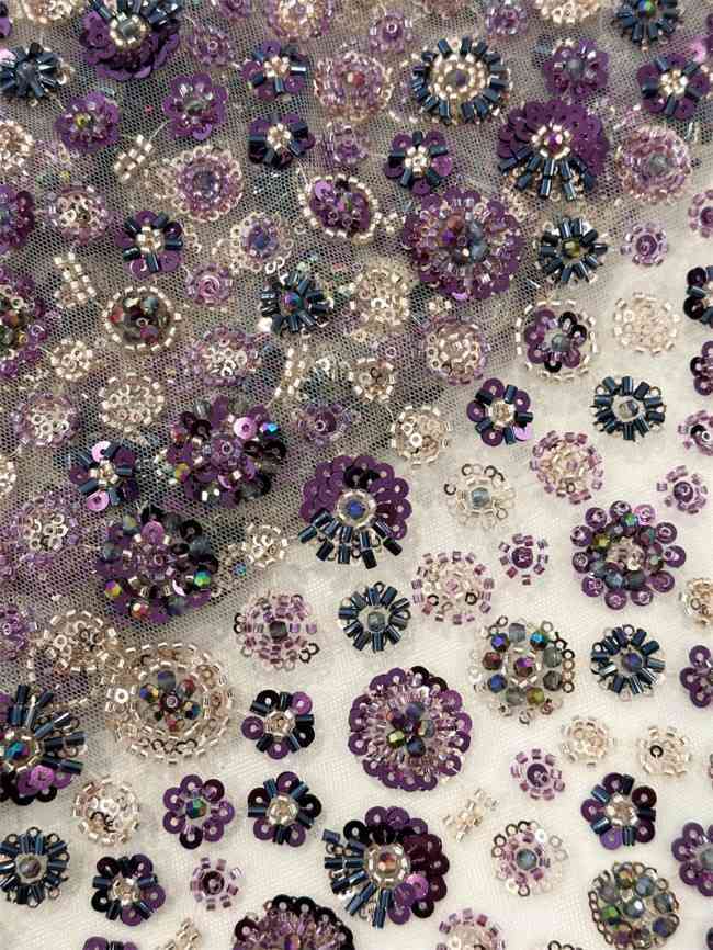 5 Yards Multi-Color Sequined Beaded Embroidered Lace Material Fabric PFS058