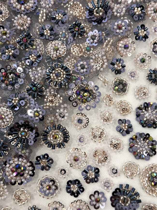 5 Yards Multi-Color Sequined Beaded Embroidered Lace Material Fabric PFS058