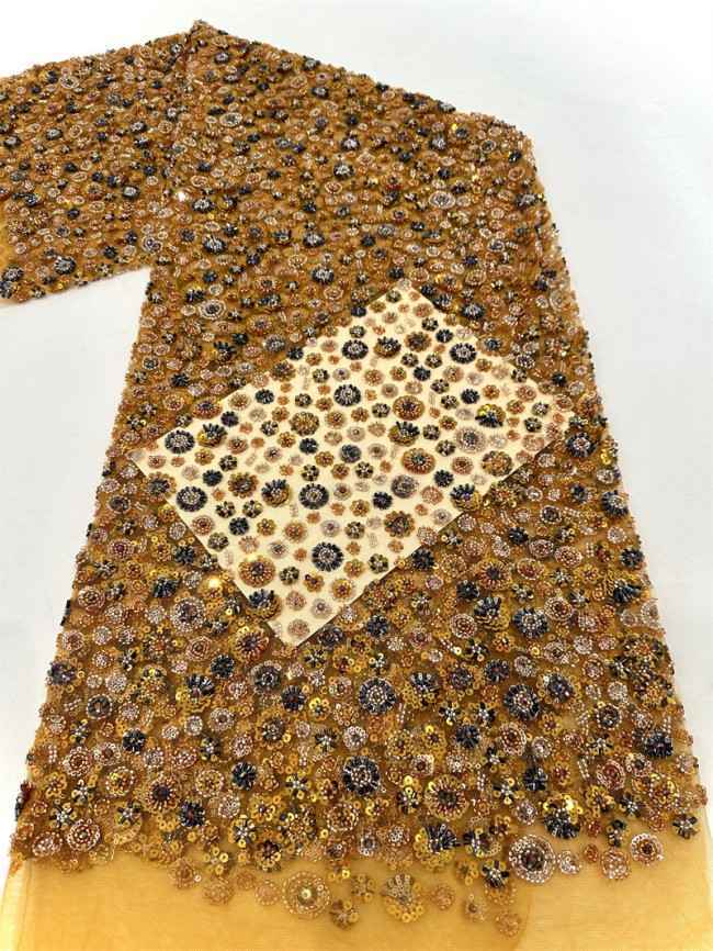5 Yards Multi-Color Sequined Beaded Embroidered Lace Material Fabric PFS058