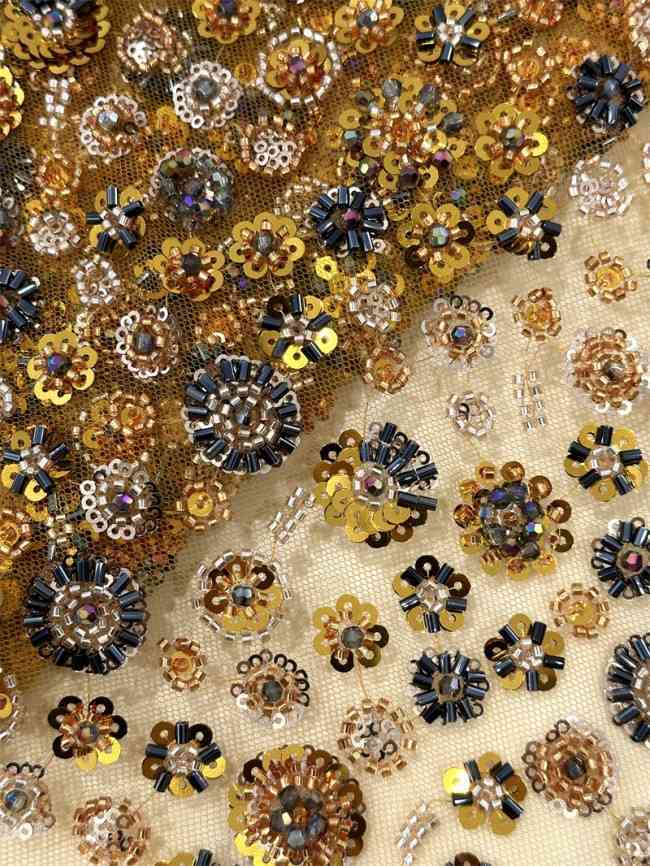 5 Yards Multi-Color Sequined Beaded Embroidered Lace Material Fabric PFS058