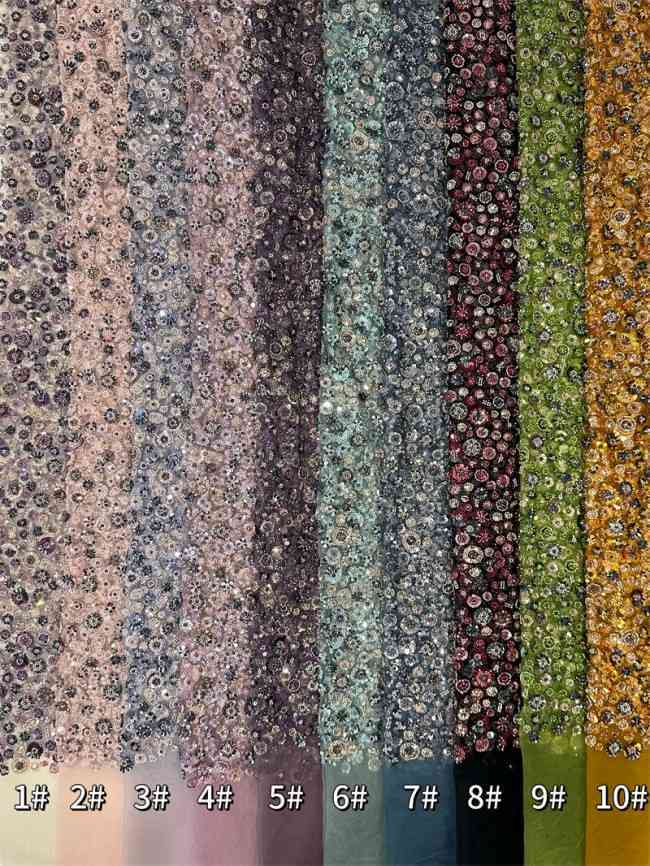 5 Yards Multi-Color Sequined Beaded Embroidered Lace Material Fabric PFS058