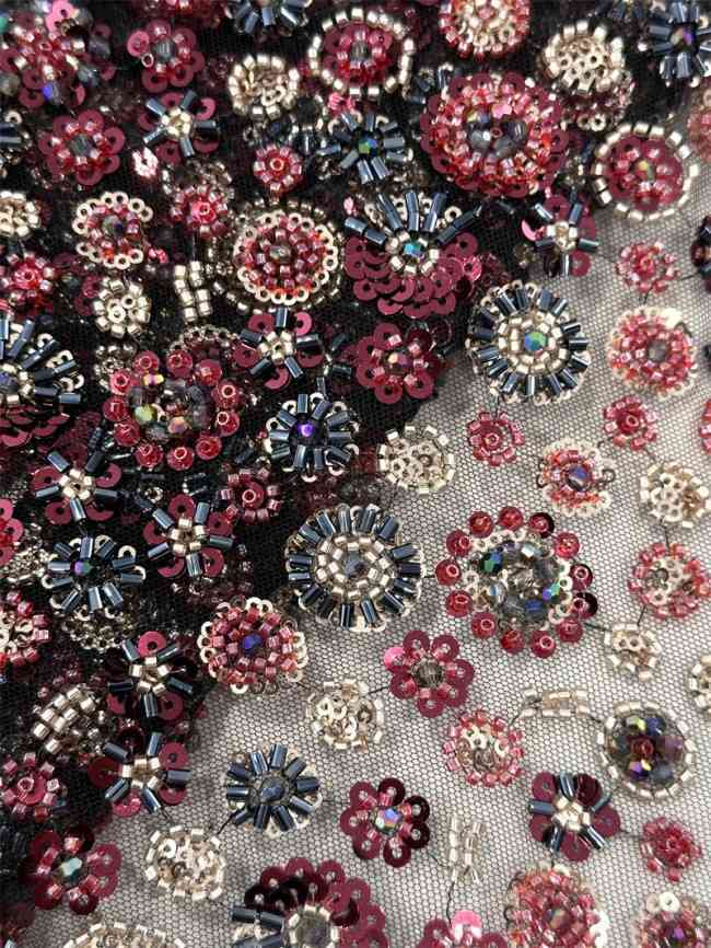 5 Yards Multi-Color Sequined Beaded Embroidered Lace Material Fabric PFS058