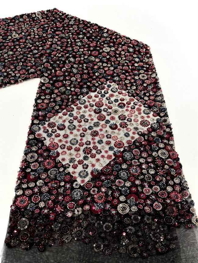 5 Yards Multi-Color Sequined Beaded Embroidered Lace Material Fabric PFS058