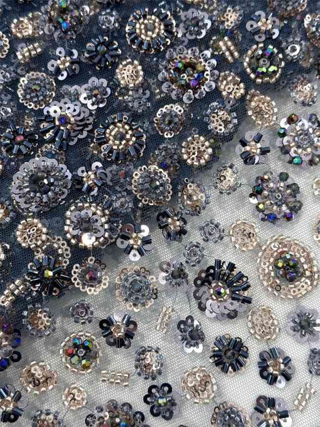 5 Yards Multi-Color Sequined Beaded Embroidered Lace Material Fabric PFS058