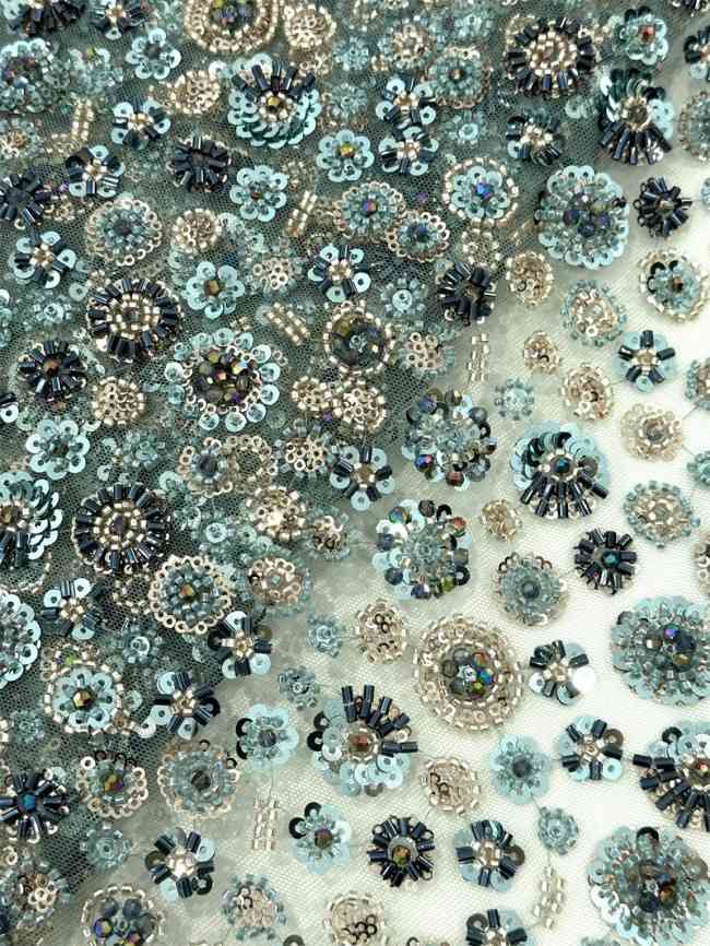 5 Yards Multi-Color Sequined Beaded Embroidered Lace Material Fabric PFS058