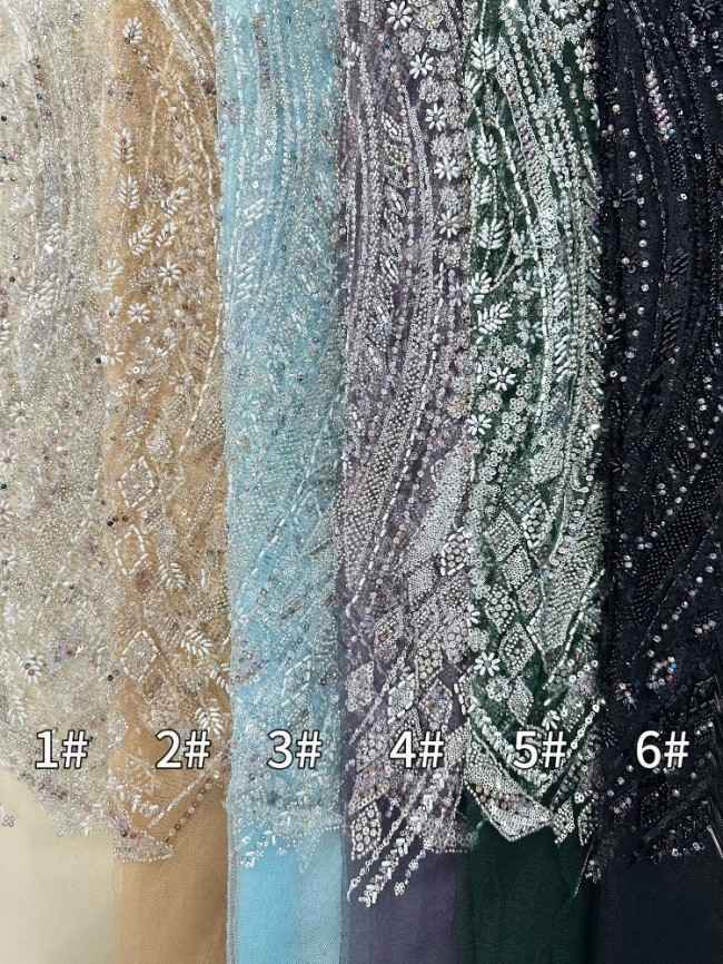5 Yards Multi-Color Sequined Beaded Embroidered Lace Material Fabric PFS062