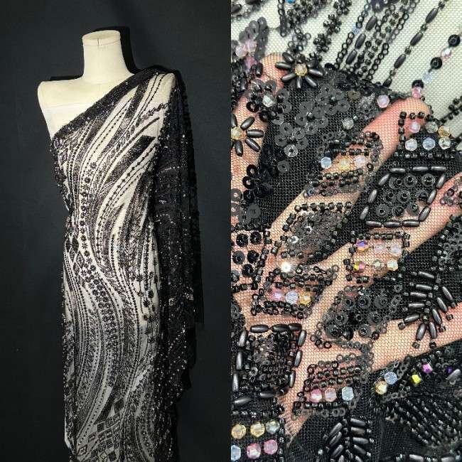 5 Yards Multi-Color Sequined Beaded Embroidered Lace Material Fabric PFS062