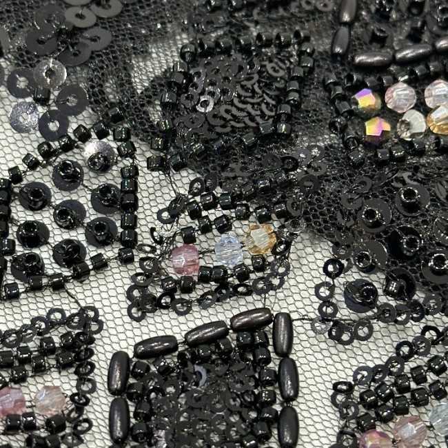 5 Yards Multi-Color Sequined Beaded Embroidered Lace Material Fabric PFS062